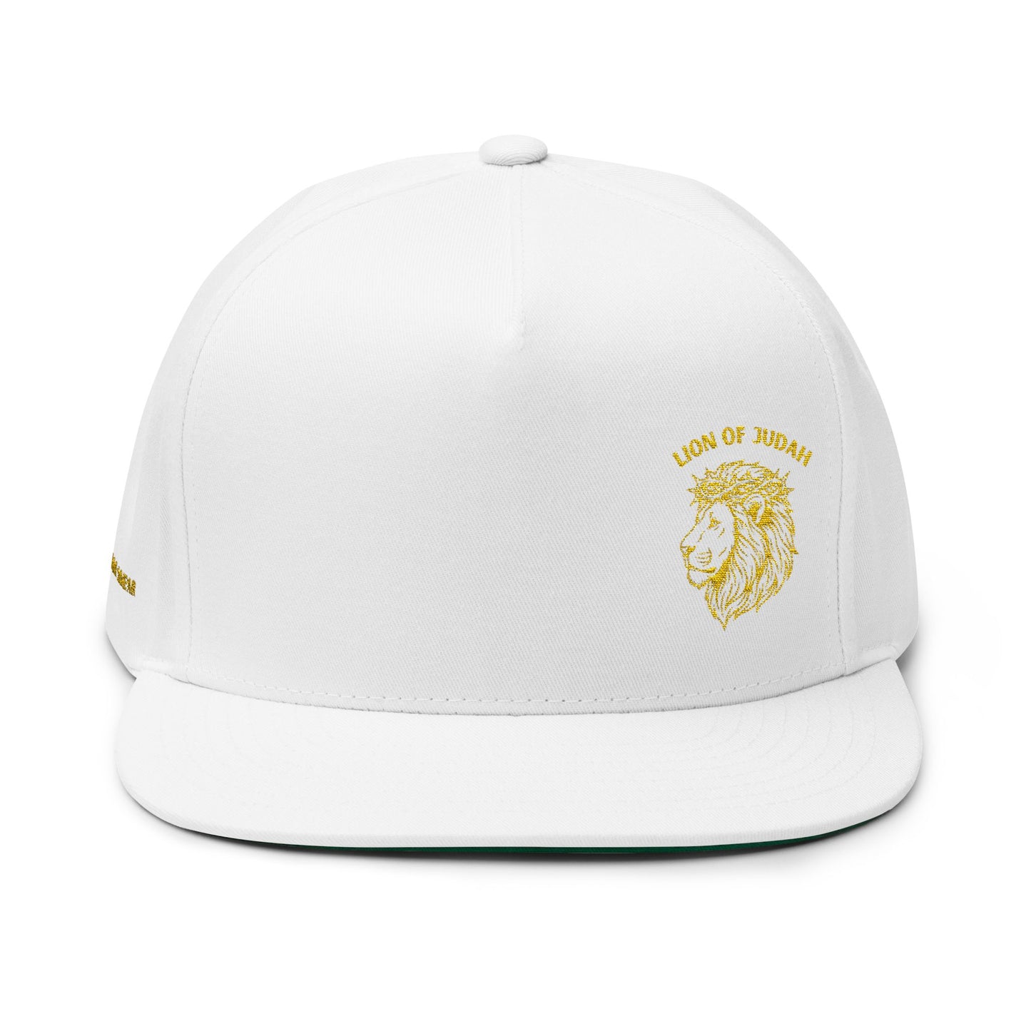 Embroidered Gold Lion Flat Bill Cap – White Snapback Hat