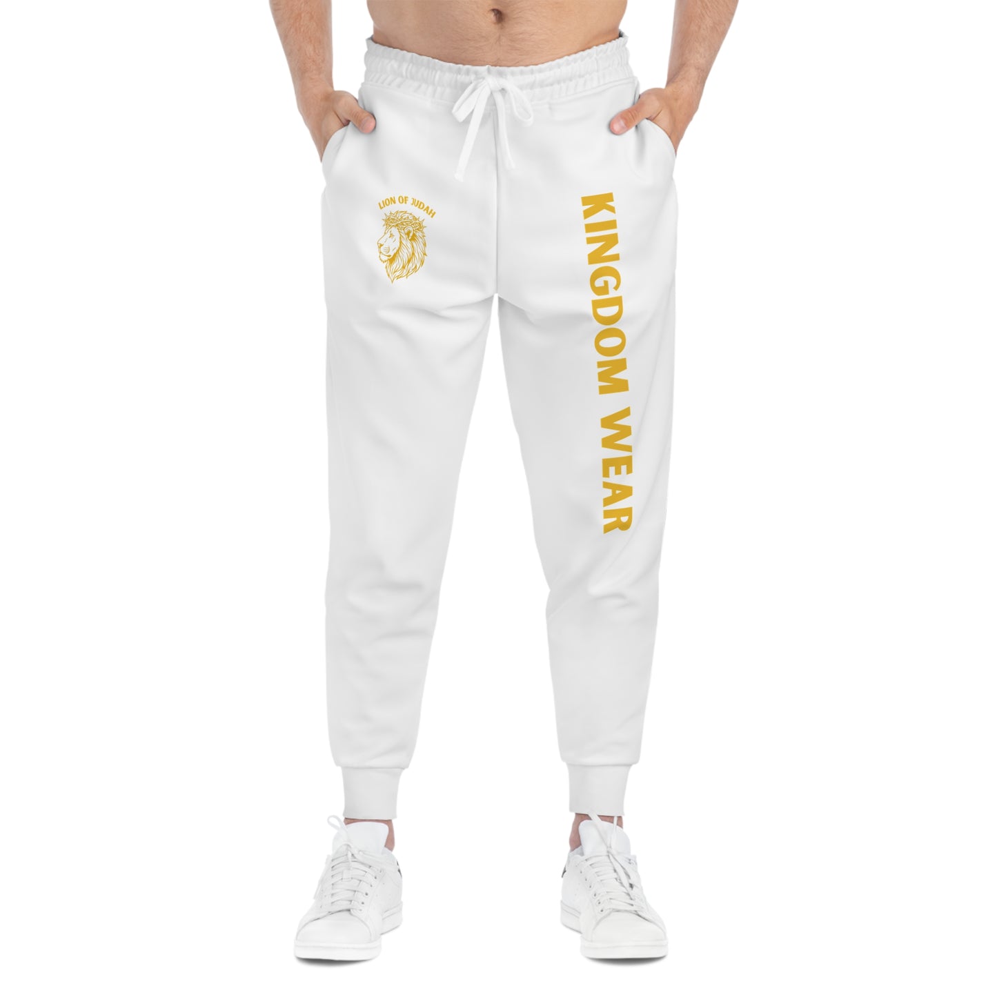 Kingdom Wear Athletic Joggers – Gold Lion Logo & 'KINGDOM WEAR' Side Print