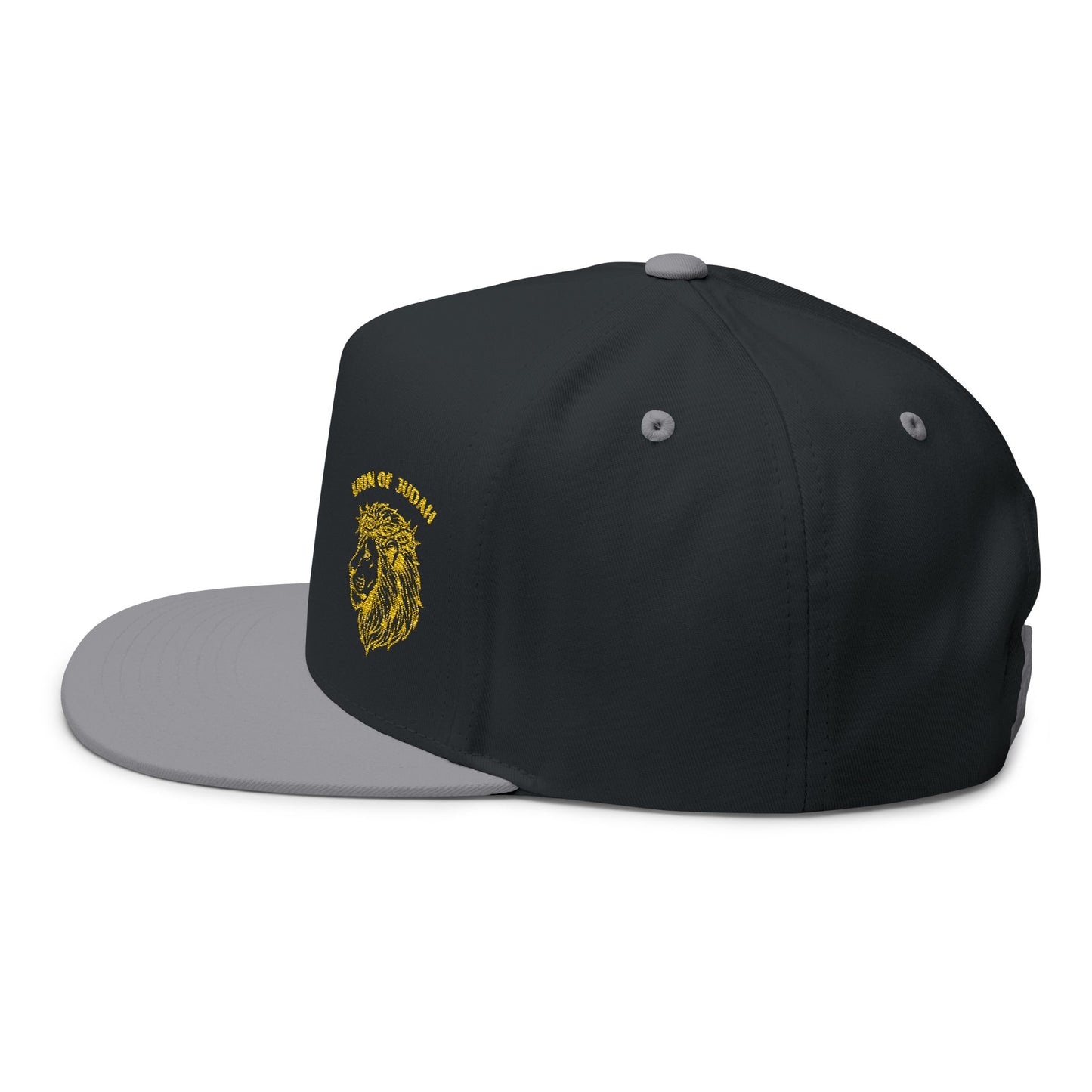 Embroidered Gold Lion Flat Bill Cap – White Snapback Hat