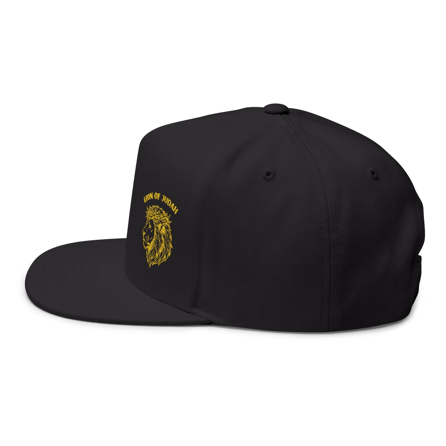 Embroidered Gold Lion Flat Bill Cap – White Snapback Hat