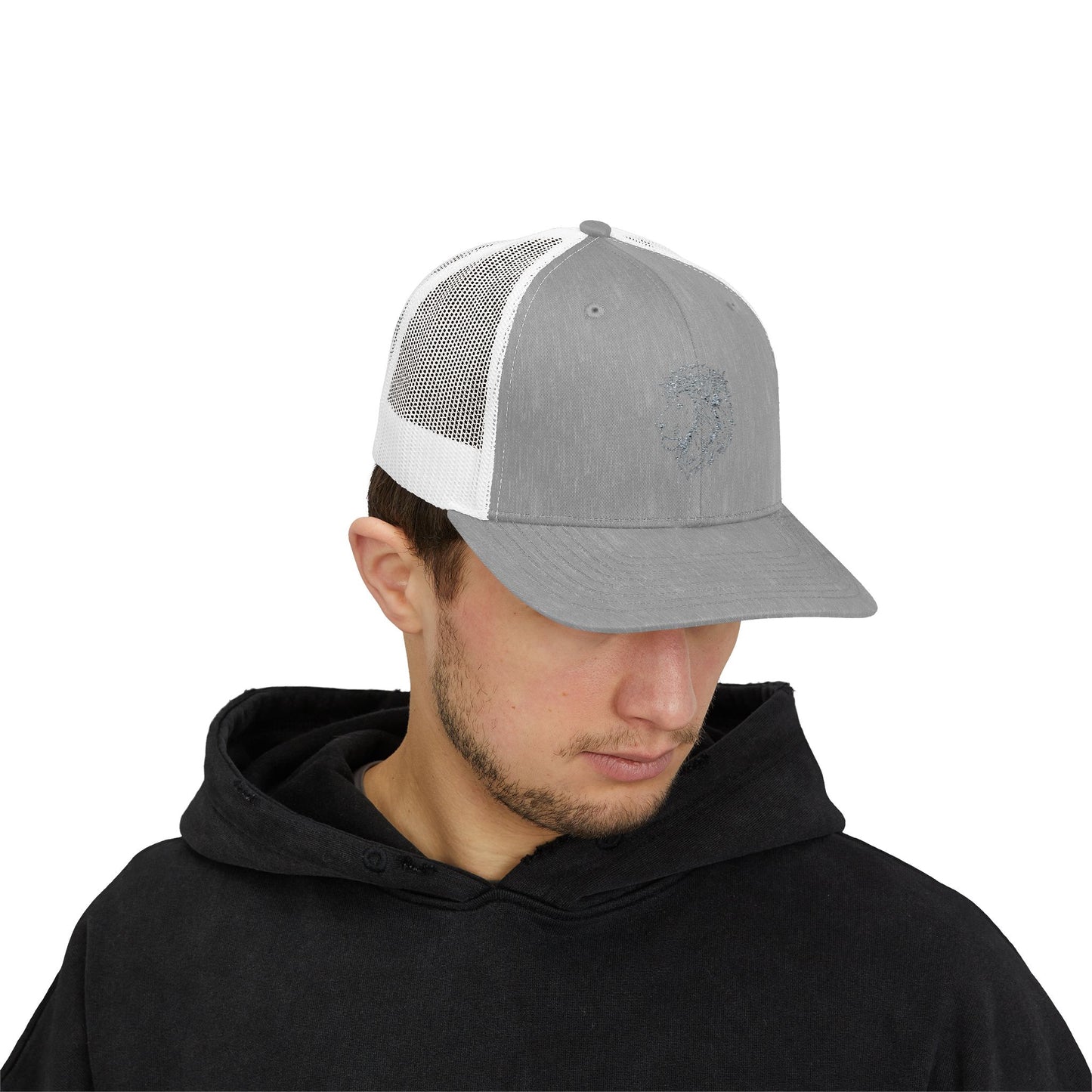 Lion Outline Snapback Trucker Cap — Minimal Animal Graphic Hat