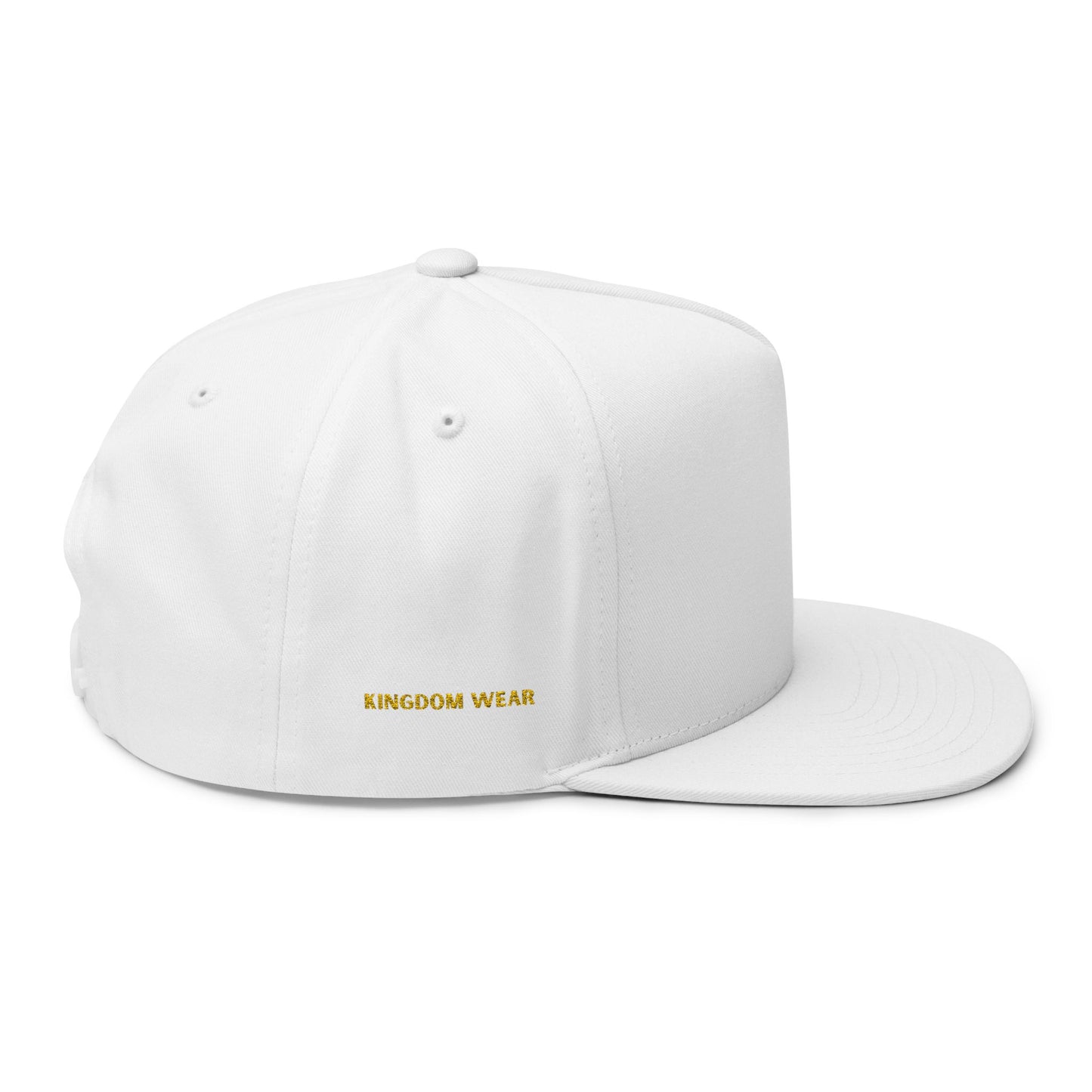 Embroidered Gold Lion Flat Bill Cap – White Snapback Hat
