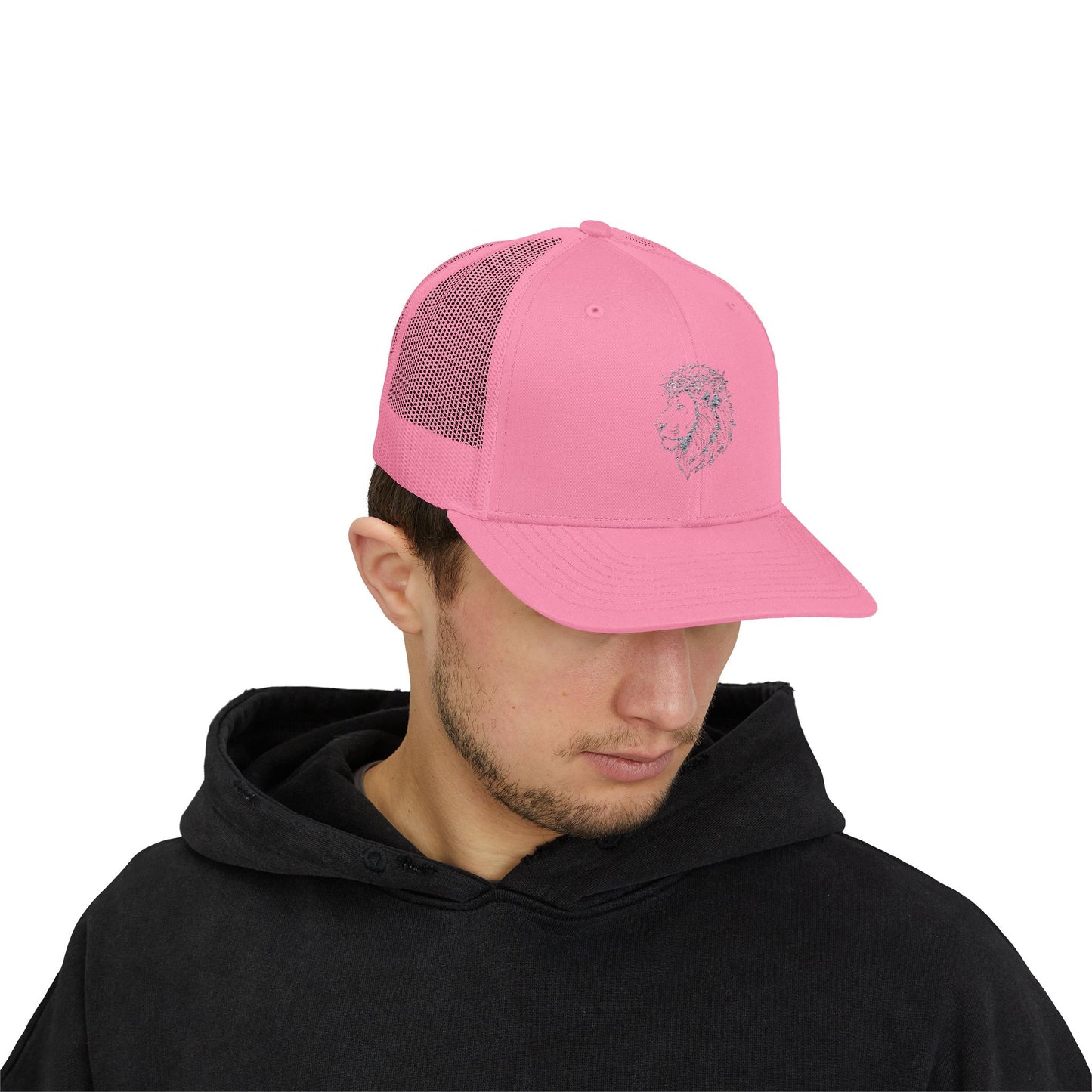 Lion Outline Snapback Trucker Cap — Minimal Animal Graphic Hat