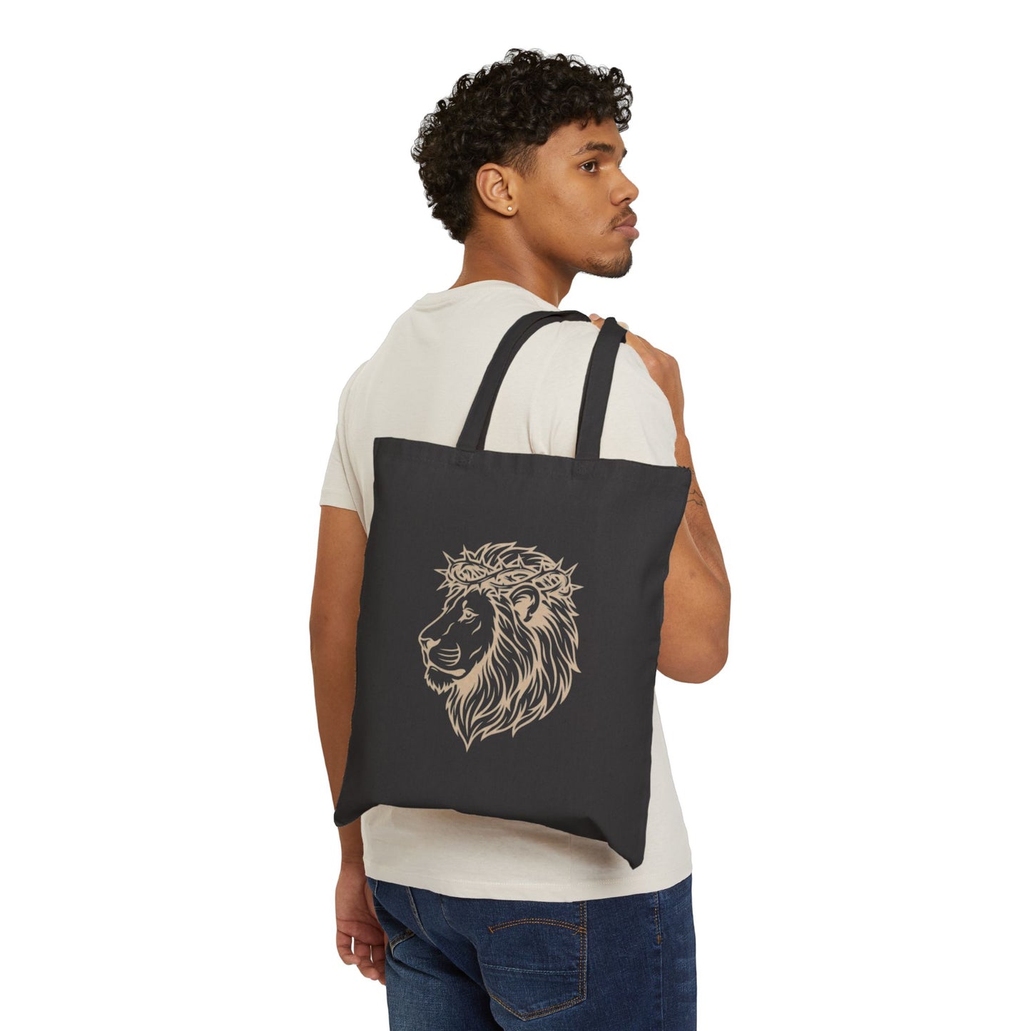 Lion Head Canvas Tote Bag — Regal Vintage Lion Illustration