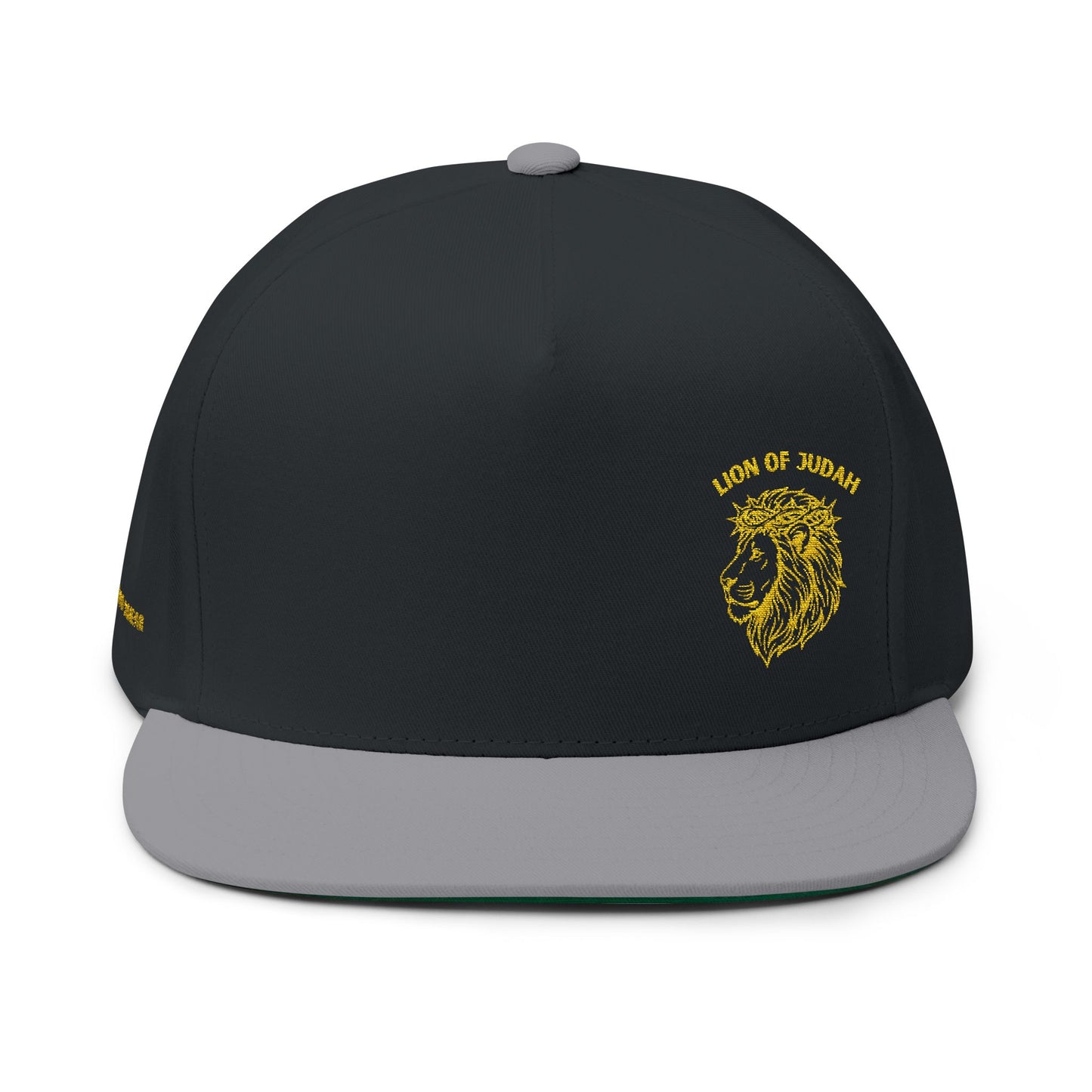 Embroidered Gold Lion Flat Bill Cap – White Snapback Hat