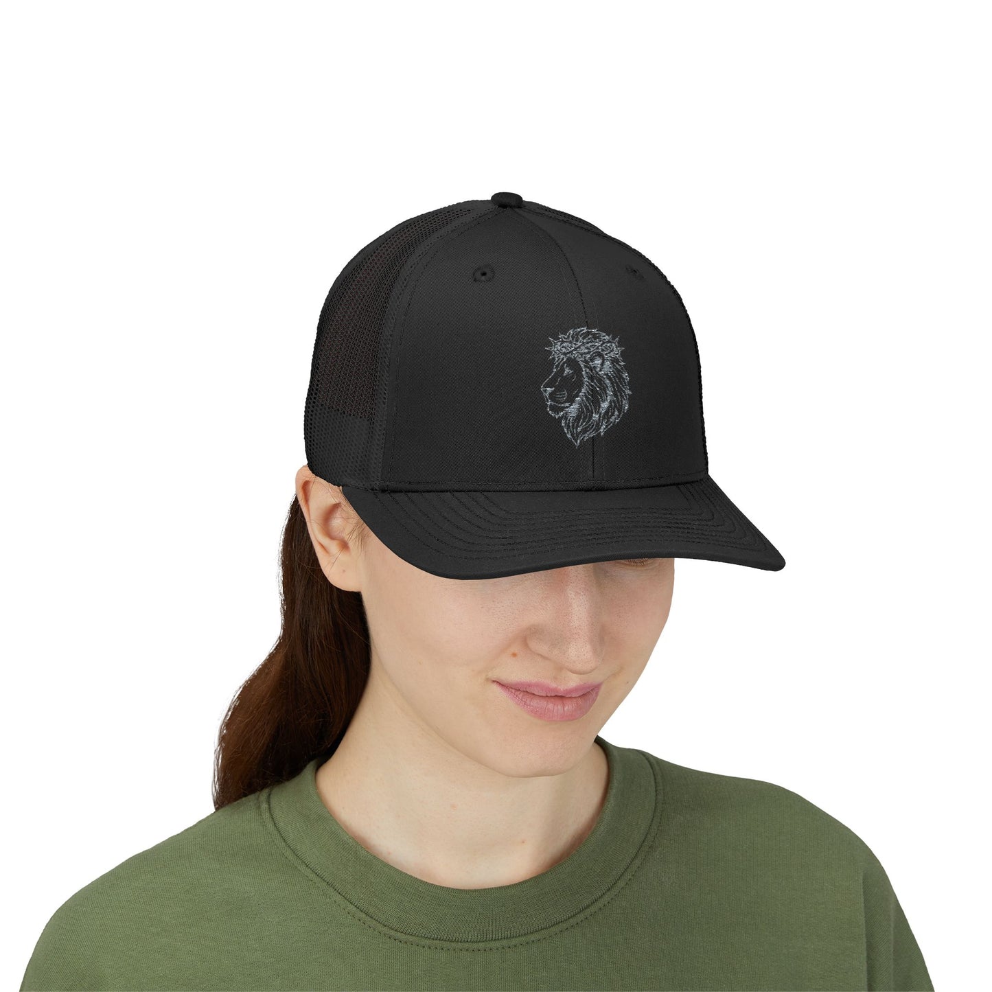 Lion Outline Snapback Trucker Cap — Minimal Animal Graphic Hat